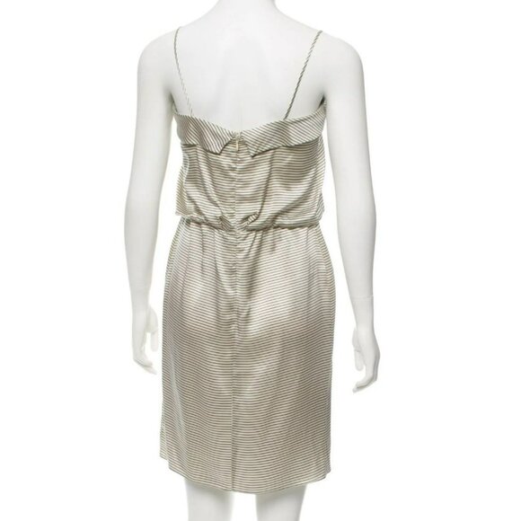 Hellessy Striped Slip Dress S | Silk Feel | Ivory/Navy | Blouson Overlay - Picture 7 of 8